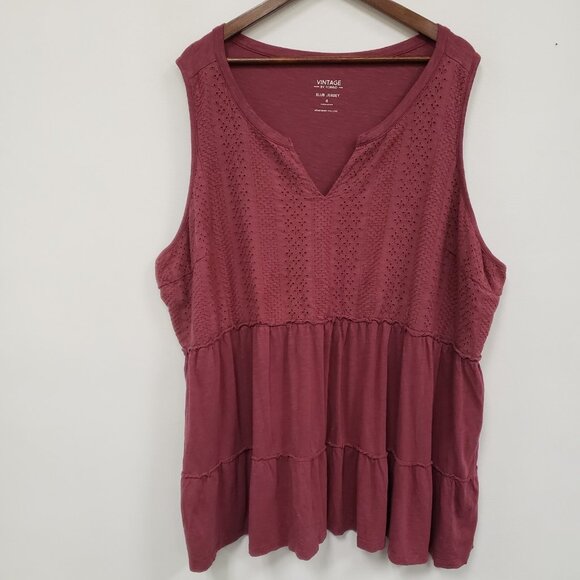 Torrid Womens Sleeveless Eyelet Babydoll Top Size 6X Red Boho Stretch Island - Picture 1 of 9